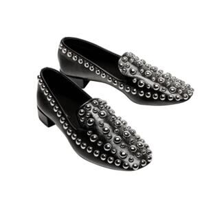 Zara Black Leather Studded Loafers